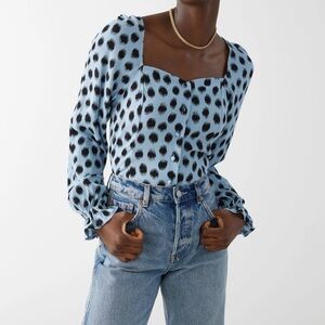 & Other Stories Printed Ruffled Cuff Button Up Top